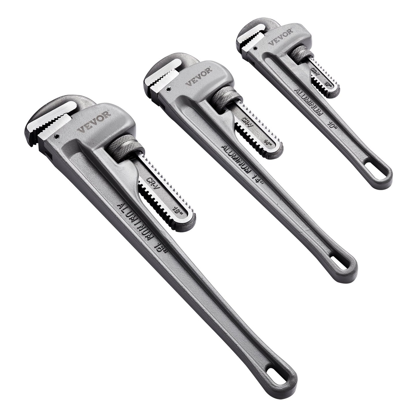 VEVOR 3-Piece Pipe Wrench Set, 10" 14" 18" Aluminum Straight Pipe Wrench, Adjustable
