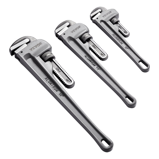 VEVOR 3-Piece Pipe Wrench Set, 10" 14" 18" Aluminum Straight Pipe Wrench, Adjustable