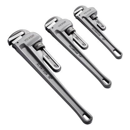 3-Piece Aluminum Pipe Wrench Set, 0.25m 0.35m 0.45m, Adjustable & Ergonomic Design