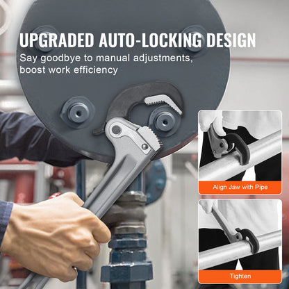 VEVOR Aluminum Straight Pipe Wrench 14 in Automatic Jaw Adjustment 60CRV Jaw