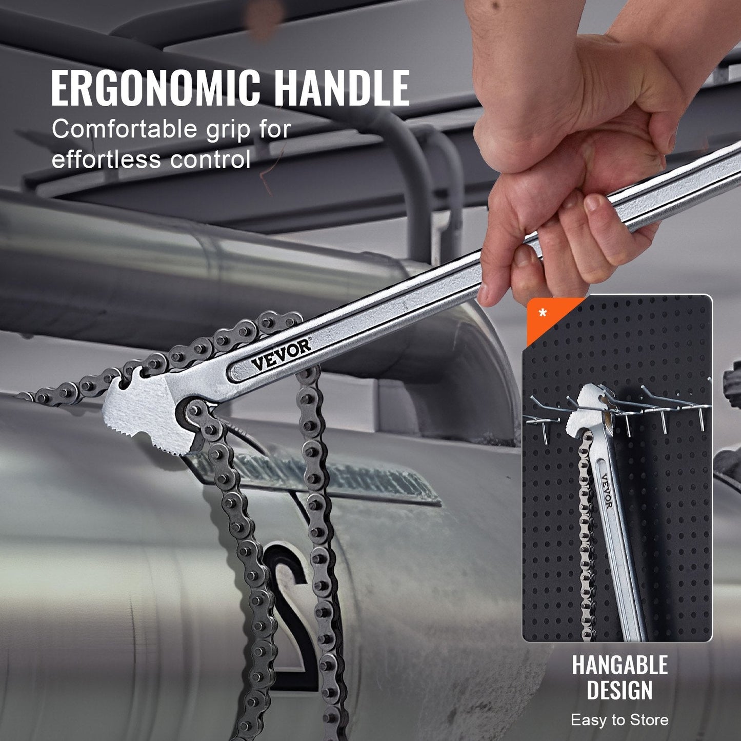 Heavy-Duty Chain Pipe Wrench, 1.22 m Chain, 13.4-inch Capacity, Reversible Use