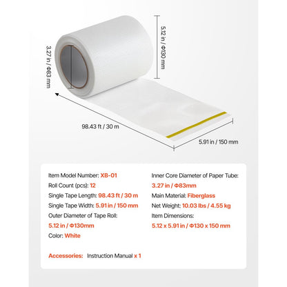12 Rolls 30m x 150mm Self-Adhesive Fiberglass Drywall Mesh Tape