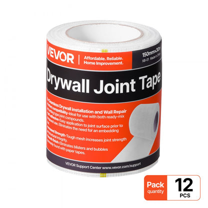 12 Rolls 30m x 150mm Self-Adhesive Fiberglass Drywall Mesh Tape