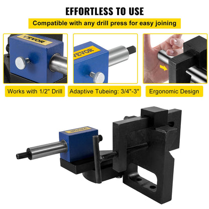 Adjustable Pipe Notcher Punch & Press Tool for 0-50° Angles, 1.9-7.62cm Tubes