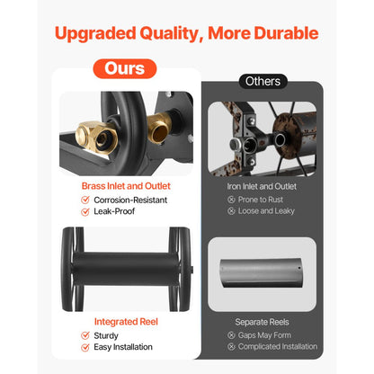 Wall Mounted Garden Hose Reel 125ft 5/8 in Metal Hose Reel with Basket