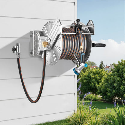 VEVOR Wall Mounted Garden Hose Reel 150ft 5/8 in Hose Winder with Hose Guide