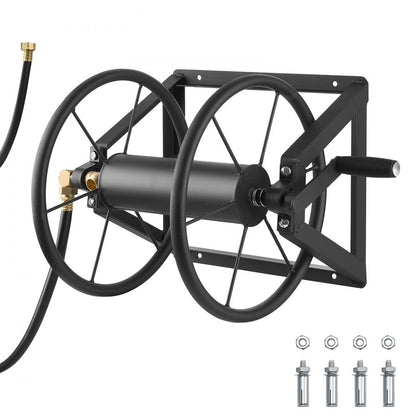 Wall Mounted Garden Hose Reel 200ft 5/8 in Hose Winder 5ft Leader Hose