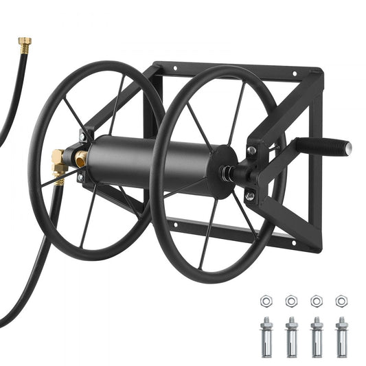 Wall Mounted Garden Hose Reel 200ft 5/8 in Hose Winder 5ft Leader Hose