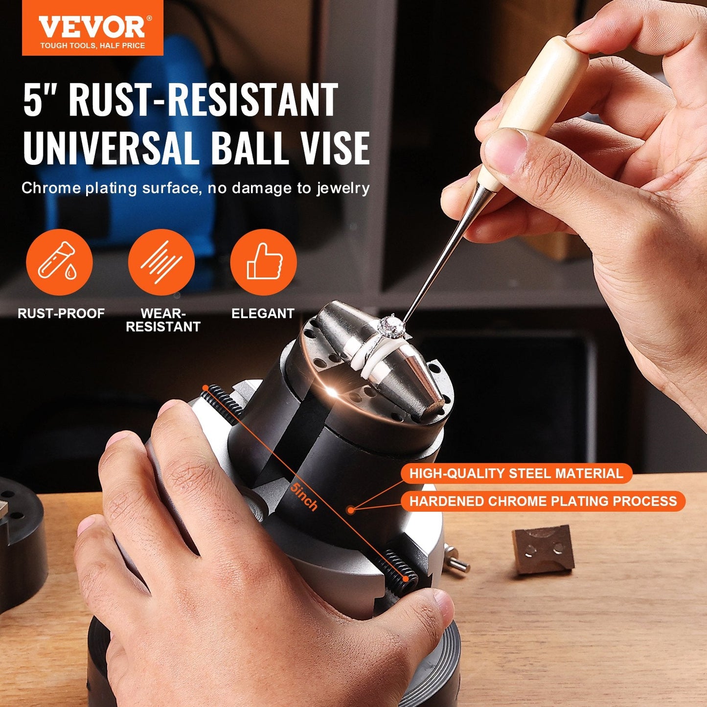 Adjustable Jewelry Engraving Ball Vise with 34 Attachments & Rubber Base