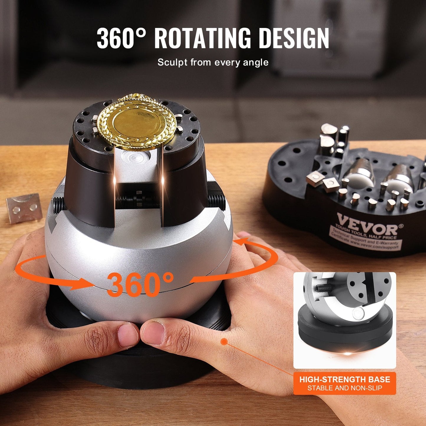 Adjustable Jewelry Engraving Ball Vise with 34 Attachments & Rubber Base