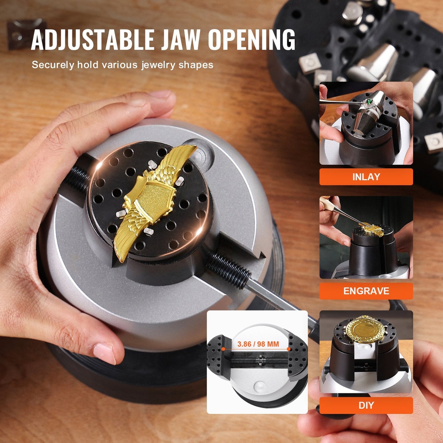Adjustable Jewelry Engraving Ball Vise with 34 Attachments & Rubber Base