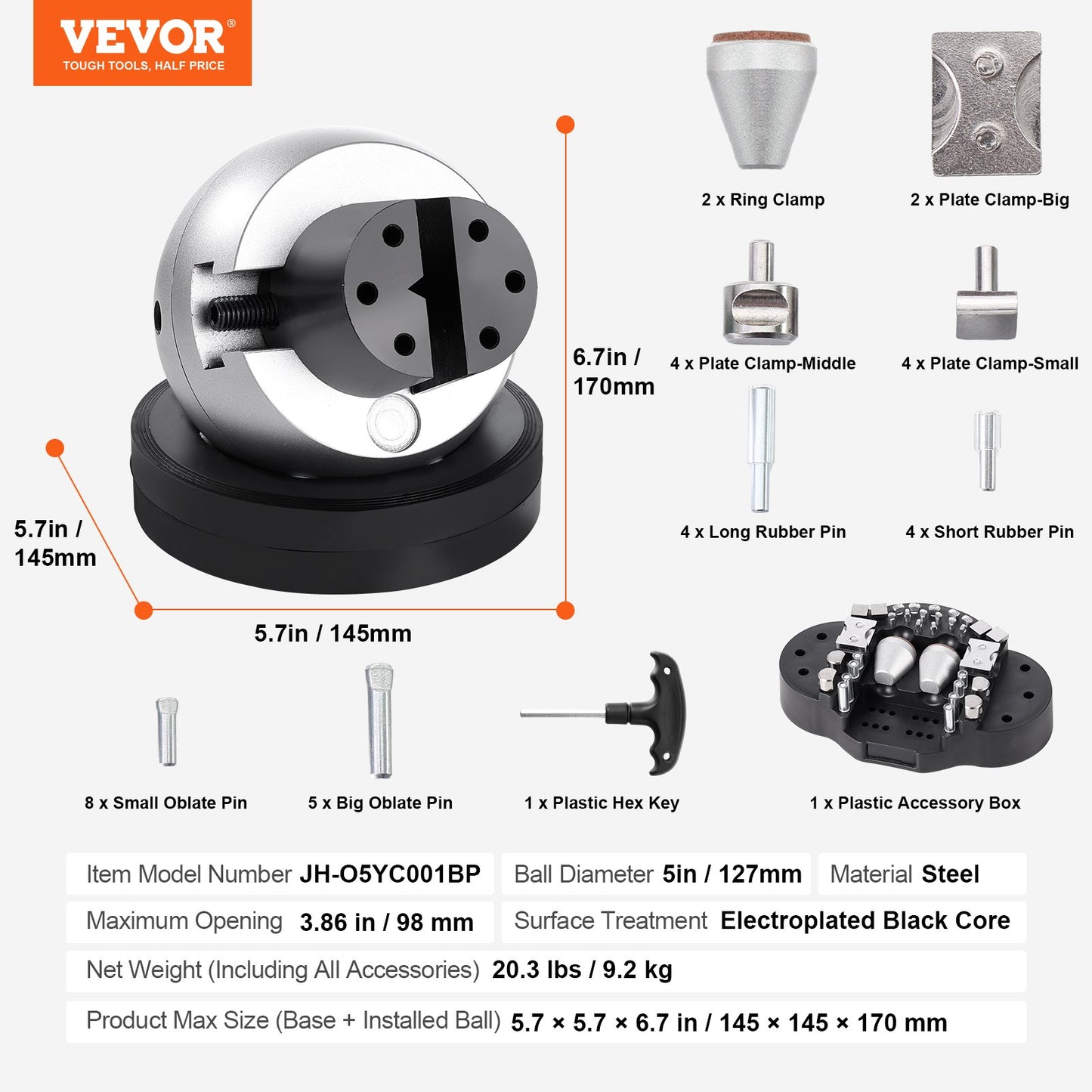 VEVOR Engraving Block 5 inch Ball Vise Setting Jewelry Ball Vise Engraving with