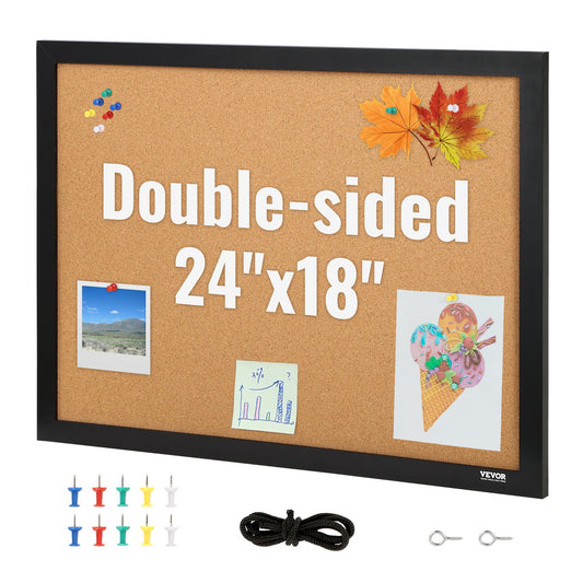 VEVOR Cork Board Bulletin Board 24" x 18" with MDF Sticker Frame Wall Mounted