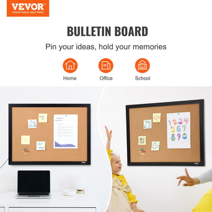 VEVOR Cork Board Bulletin Board 36" x 24" with MDF Sticker Frame Wall Mounted