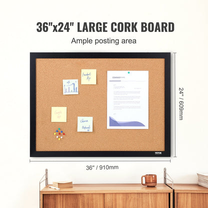 Wall-Mounted Cork Board with MDF Frame – 0.9 x 0.6m, High-Density, Versatile Use