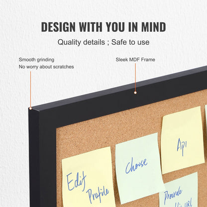 Wall-Mounted Cork Board with MDF Frame – 0.9 x 0.6m, High-Density, Versatile Use