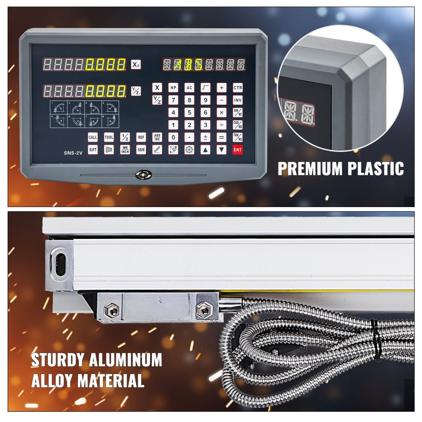 2-Axis Digital Readout for Milling Machine with 0.25m-1m Linear Scale