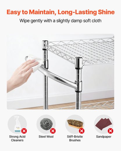 Kitchen Utility Cart, 3 Tier Heavy Duty Adjustable Wire Storage Rack, Commercial Steel Rolling Service Trolley on Wheels, Work Table with Handle Bar, for Garage and Laundry Room, 89x45x104 cm