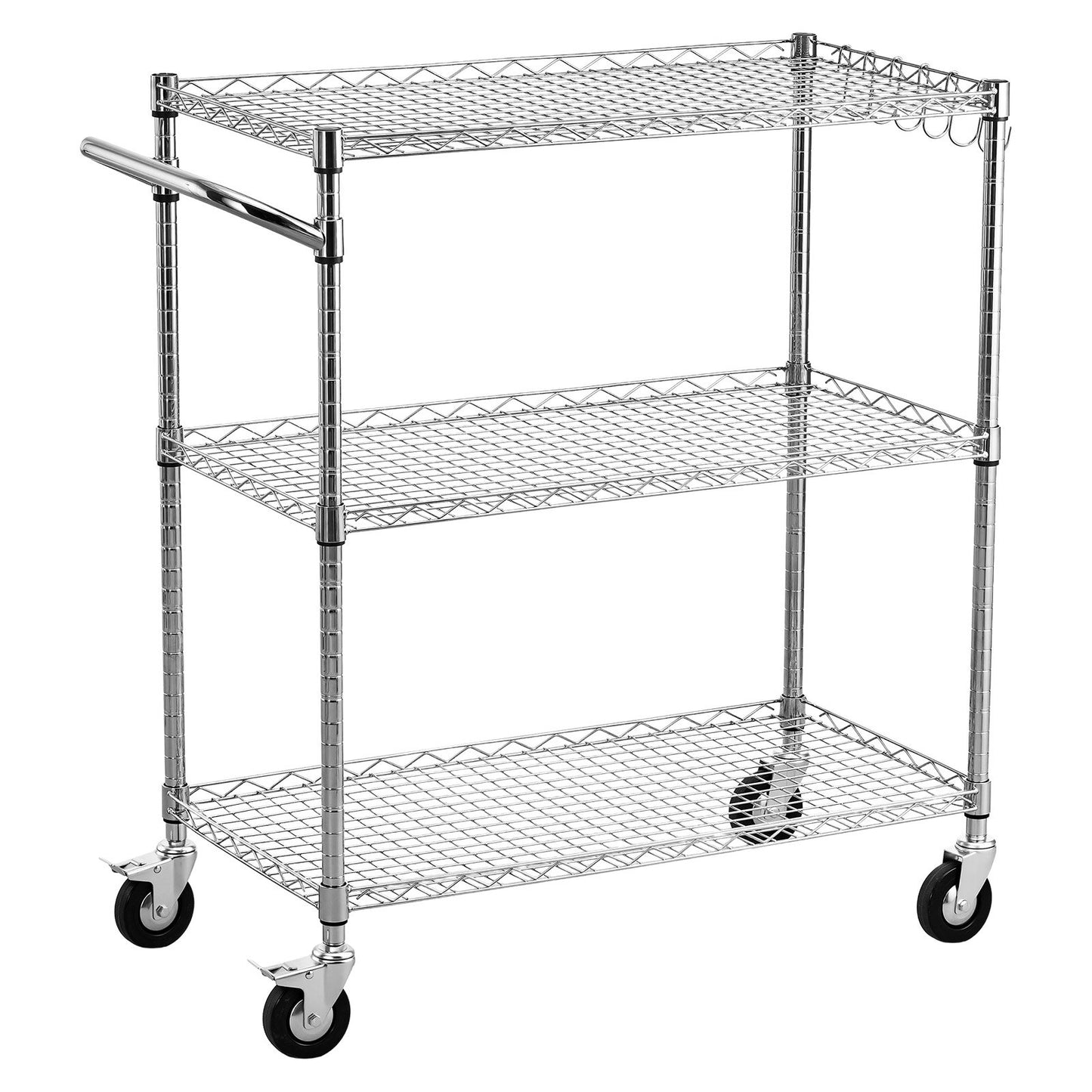 Kitchen Utility Cart, 3 Tier Heavy Duty Adjustable Wire Storage Rack, Commercial Steel Rolling Service Trolley on Wheels, Work Table with Handle Bar, for Garage and Laundry Room, 89x45x104 cm