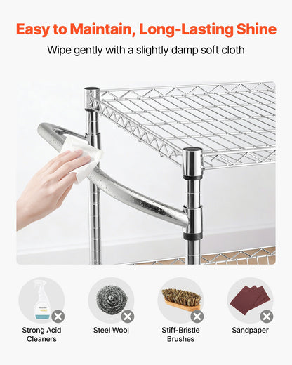 Kitchen Utility Cart, 3 Tier Heavy Duty Adjustable Wire Storage Rack, Commercial Steel Rolling Service Trolley on Wheels, Work Table with Handle Bar, for Garage and Laundry Room, 102x63x104 cm