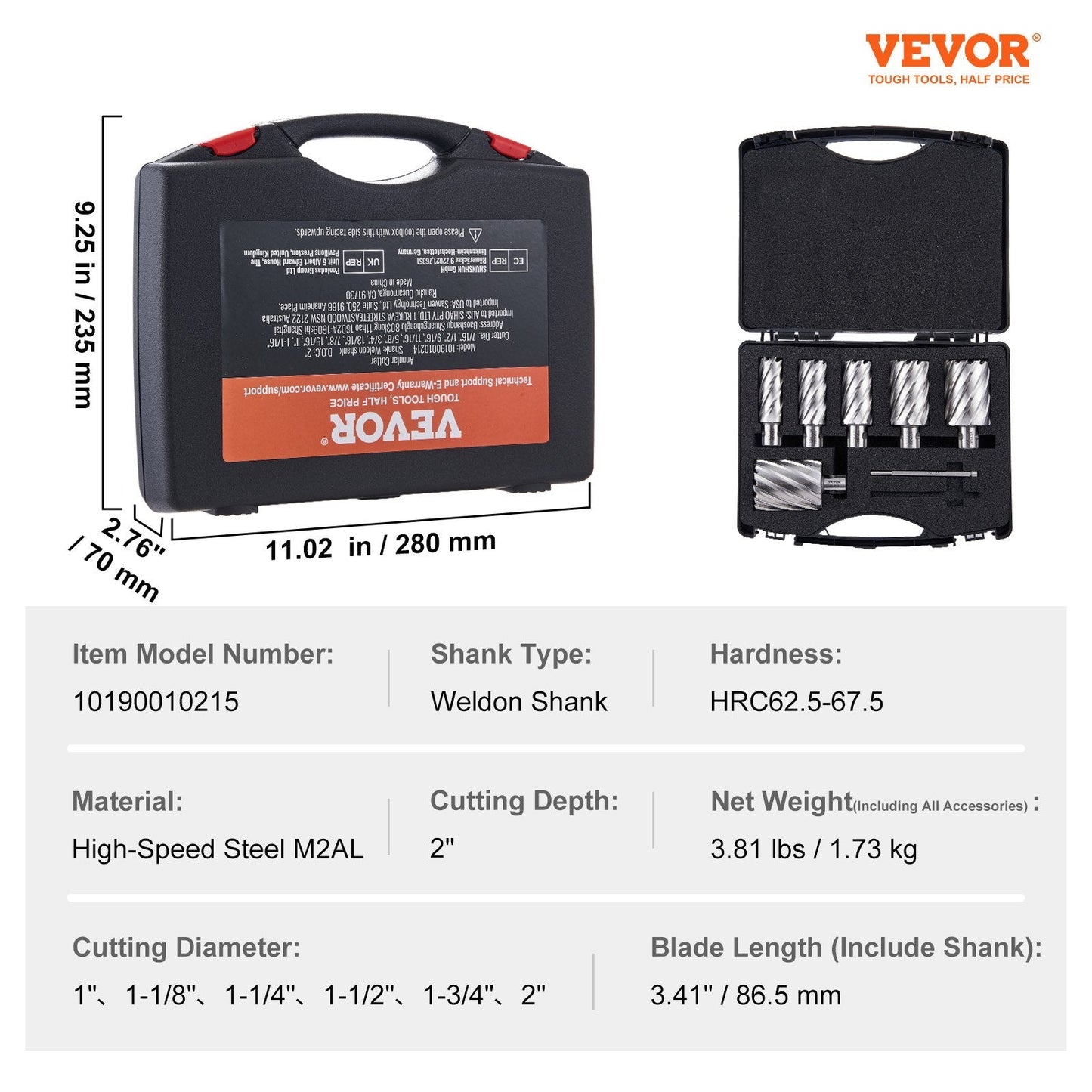 High-Speed Steel Annular Cutter Set, 6 Pcs, 50mm Depth, 25-50mm Diameter