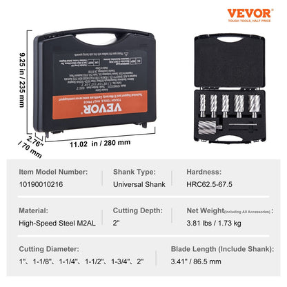 Annular Cutter Set: 6-Piece High-Speed Steel Drill Bits, 5cm Cutting Depth