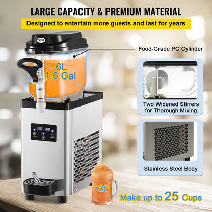 VEVOR Commercial Slush Machine Frozen Drink Slushy Making Machine 6L/1.6 Gallons