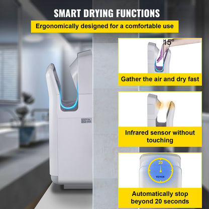 VEVOR Jet Hand Dryer Blade Hand Dryer Automatic High Speed for Washroom White