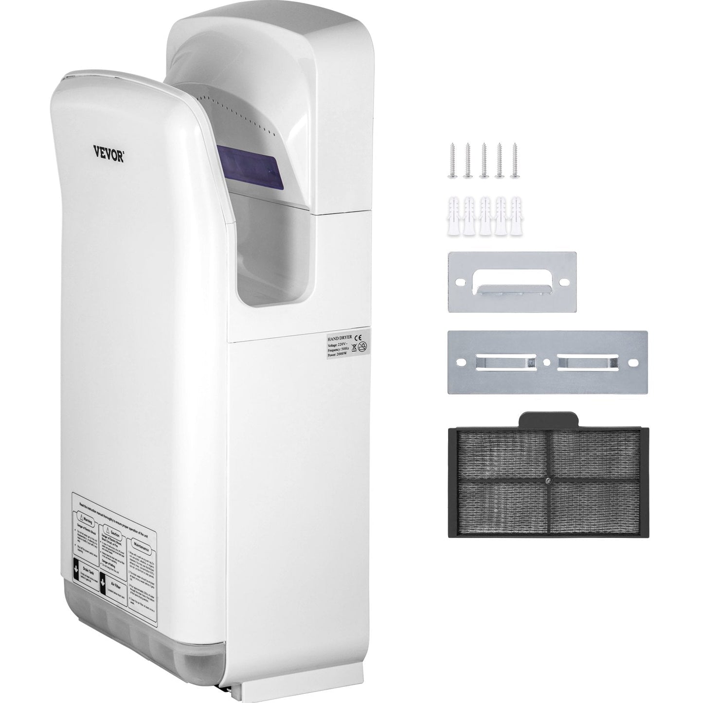 Automatic High-Speed Jet Hand Dryer with HEPA Filtration, White, 8.8 kg