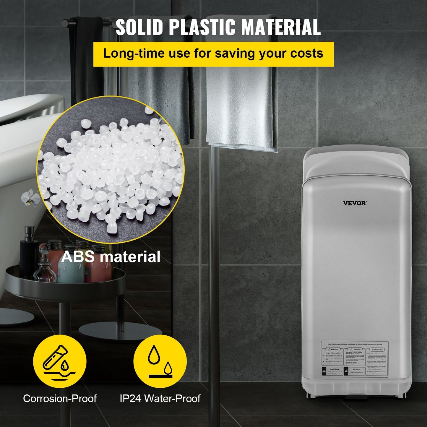 High-Speed Silver Hand Dryer with HEPA Filtration, 2000W, 8-10s Drying Time