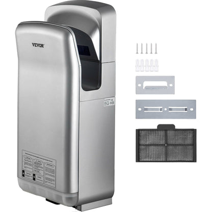 High-Speed Silver Hand Dryer with HEPA Filtration, 2000W, 8-10s Drying Time