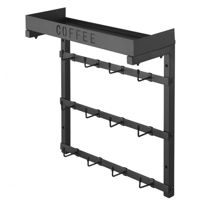 VEVOR Coffee Mug Holder Wall Mounted w/ 12 Movable Hooks and Top Shelf Cup Rack