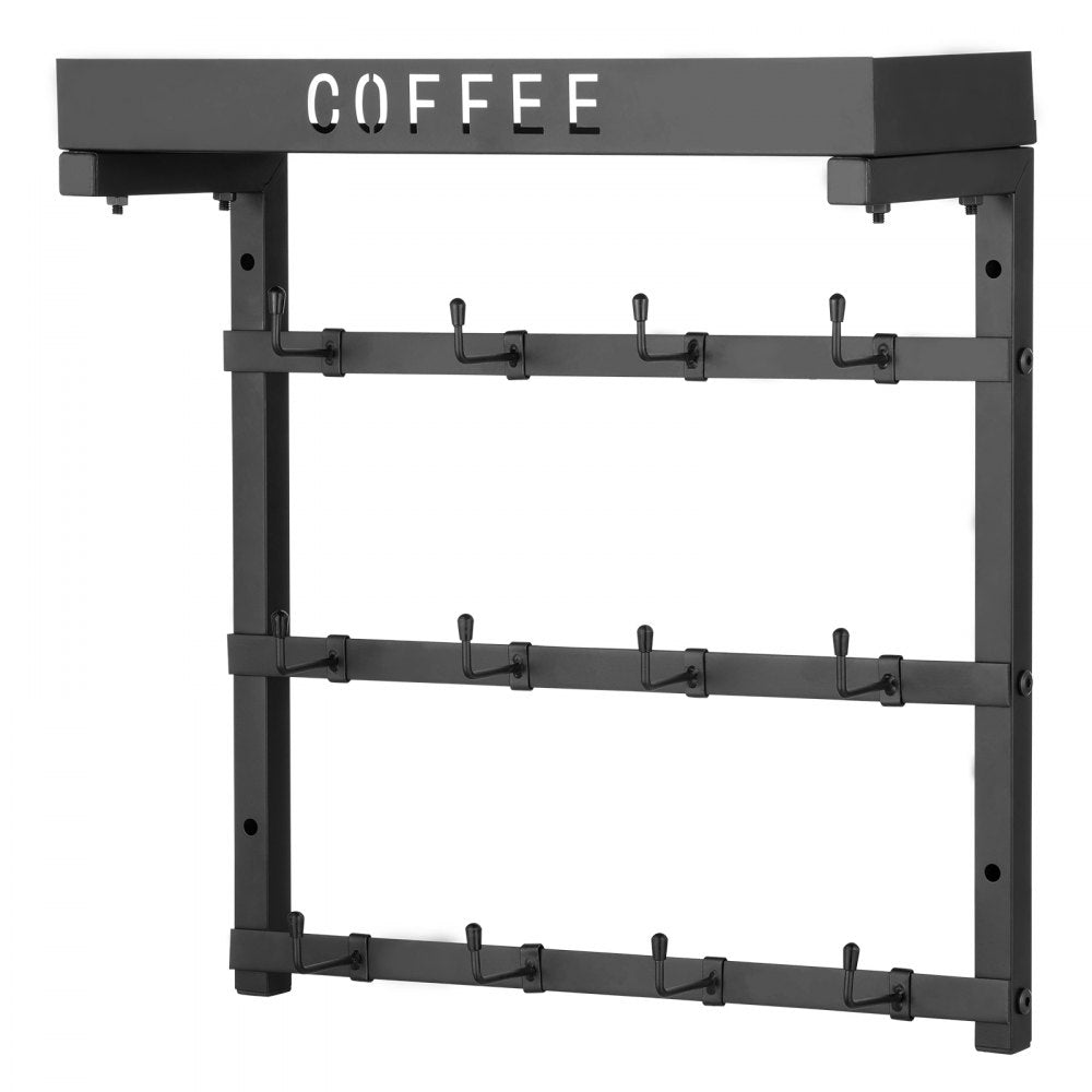 VEVOR Coffee Mug Holder Wall Mounted w/ 12 Movable Hooks and Top Shelf Cup Rack