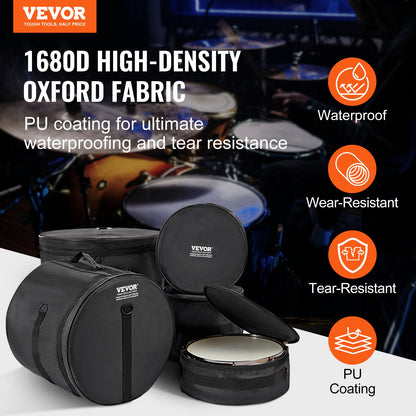 VEVOR 5-Piece Drum Bag Set, 1680D Oxford Fabric, Padded Drum Bags and Cases with