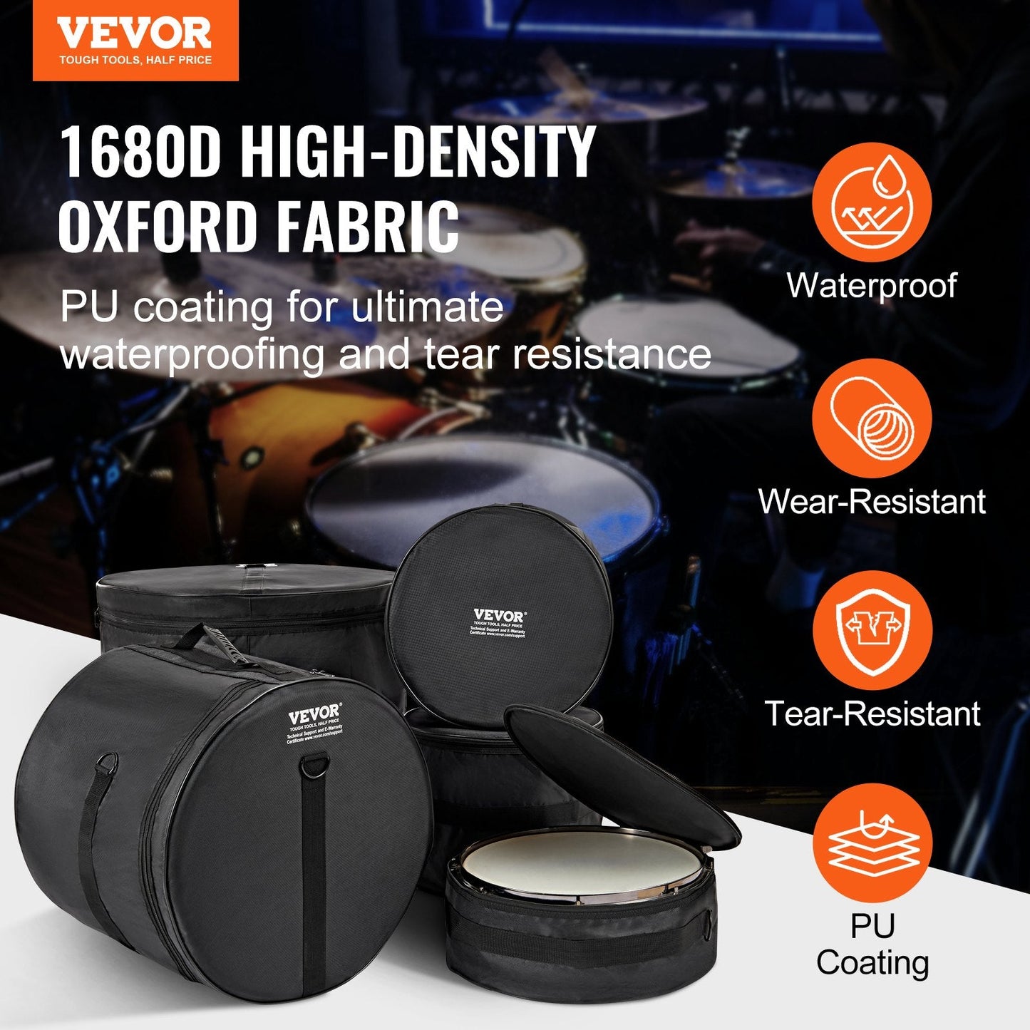5-Piece Drum Bag Set with Padded Protection, Foldable Design, and Shoulder Strap