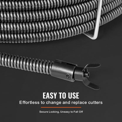 Professional 30m Solid Core Steel Drain Cleaning Cable with 4 Cutters