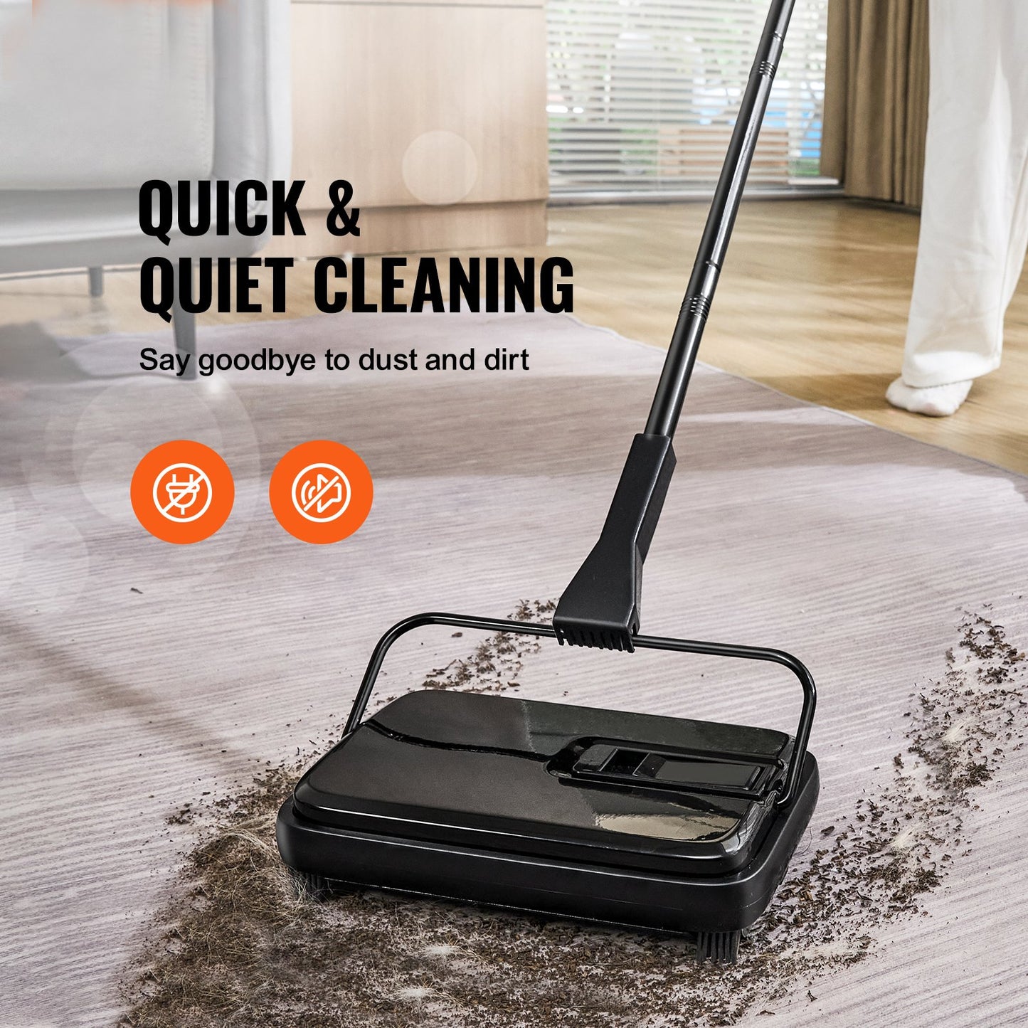VEVOR Carpet Sweeper, 200 mm Sweeping Paths, Floor Sweeper Manual Non Electric,