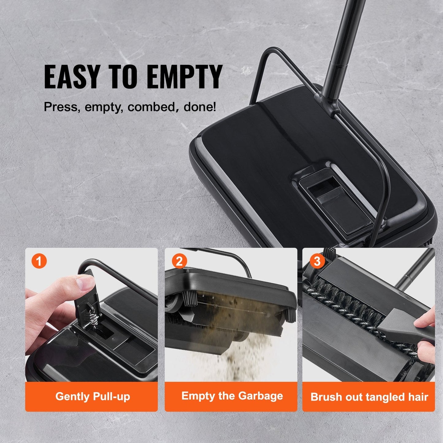 Manual Carpet Sweeper, 0.2 m Path, 0.8 kg, 300 ml Bin, Swiveling Head, Lightweight