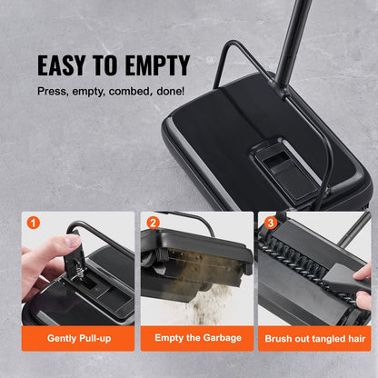 Manual Carpet Sweeper, 0.2 m Path, 0.8 kg, 300 ml Bin, Swiveling Head, Lightweight