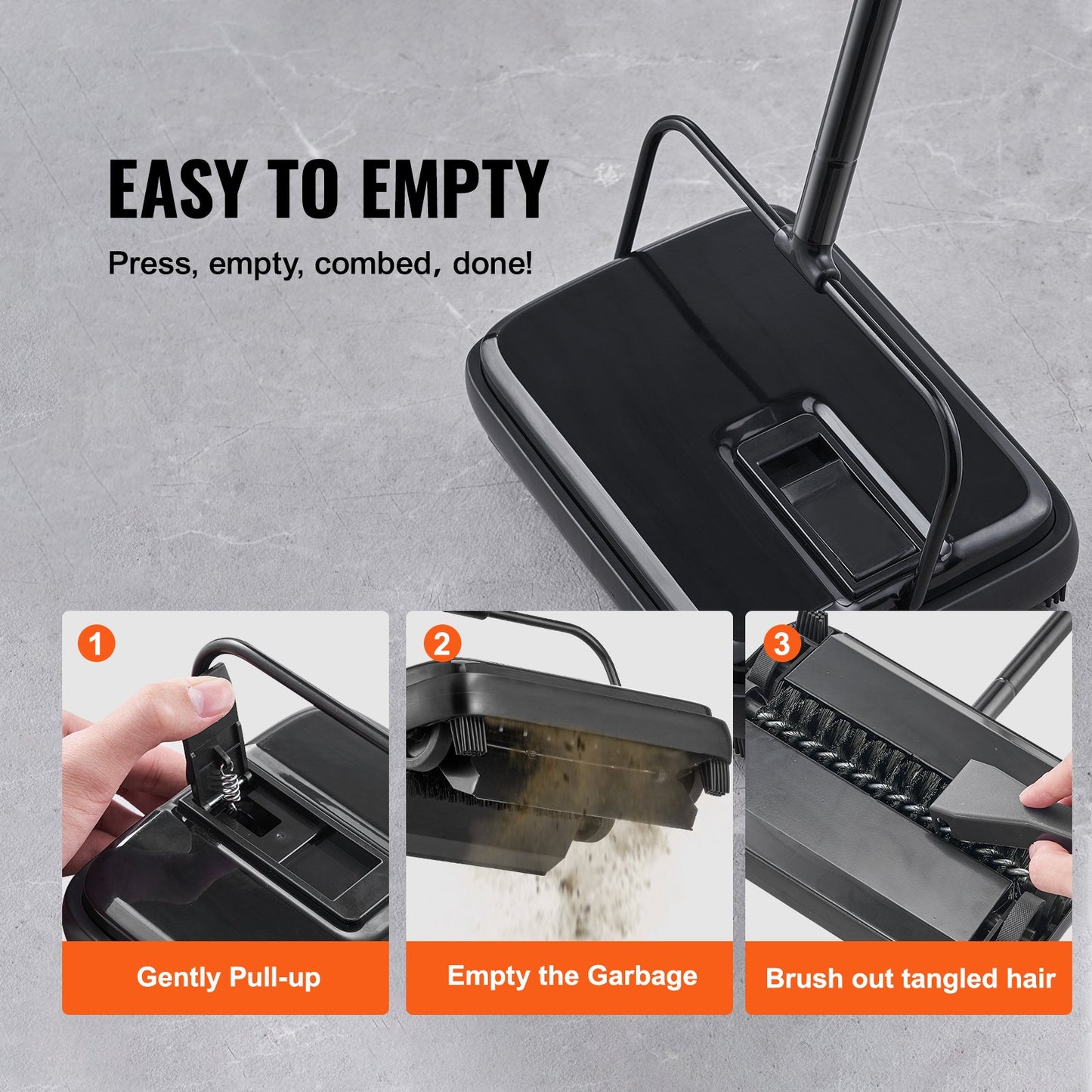 VEVOR Carpet Sweeper, 200 mm Sweeping Paths, Floor Sweeper Manual Non Electric,