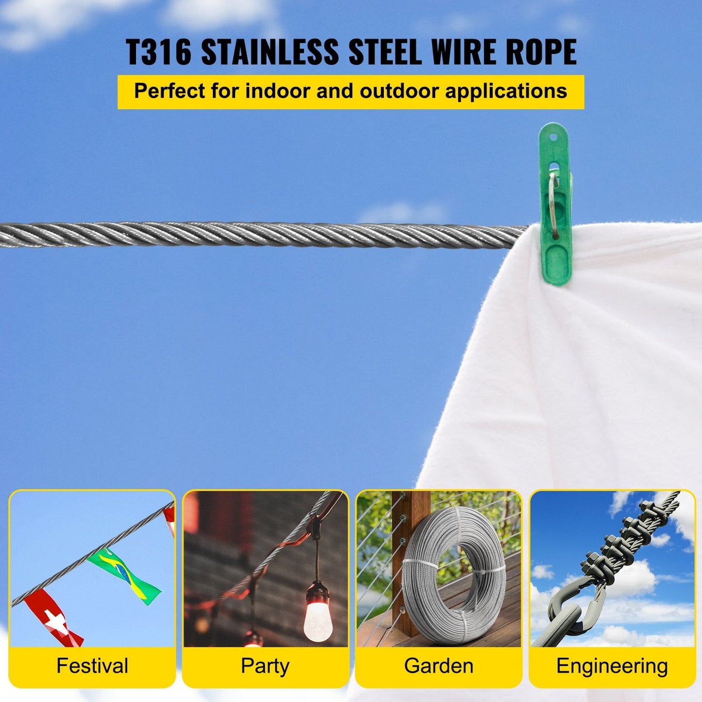 Durable 316 Stainless Steel Cable 3.2mm x 30.5m for Railing & Decking
