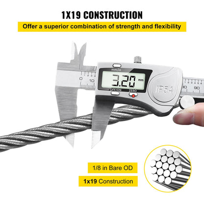Durable 316 Stainless Steel Cable 3.2mm x 30.5m for Railing & Decking