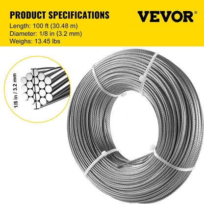 Durable 316 Stainless Steel Cable 3.2mm x 30.5m for Railing & Decking