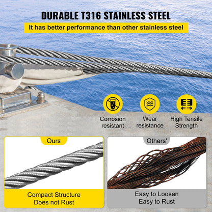 152 m Stainless Steel 4 mm Wire Rope, 1x19 T-316, 1496 kg Strength