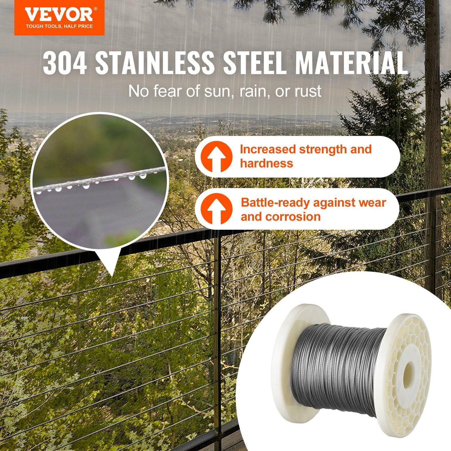 Stainless Steel Wire Rope Kit, 100m Cable with Sleeves & Thimbles, Marine Grade