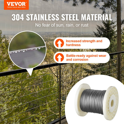 Stainless Steel Wire Rope Kit, 100m Cable with Sleeves & Thimbles, Marine Grade