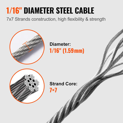 Stainless Steel Wire Rope Kit, 100m Cable with Sleeves & Thimbles, Marine Grade