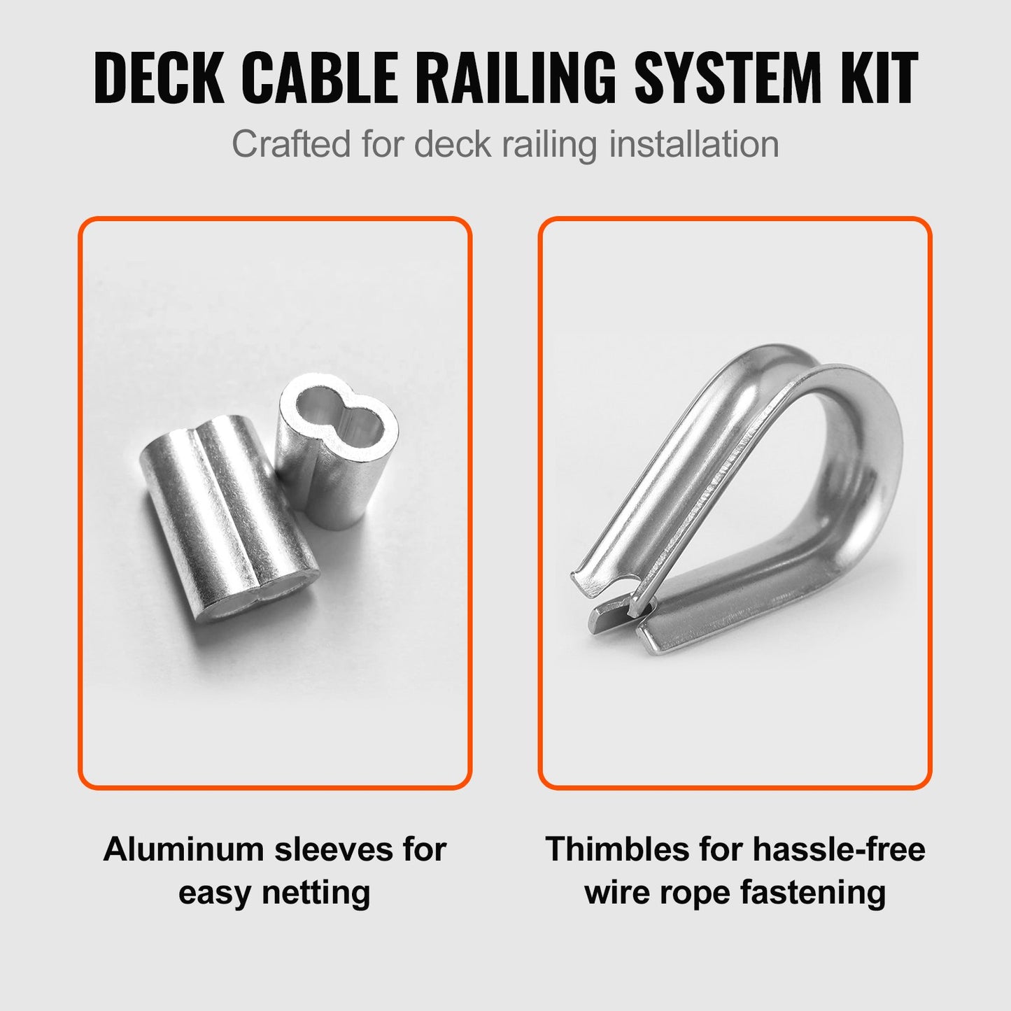VEVOR 1/16 Wire Rope Kit, 304 Stainless Steel Cable with 80 Sleeves and 20 Thimbles,