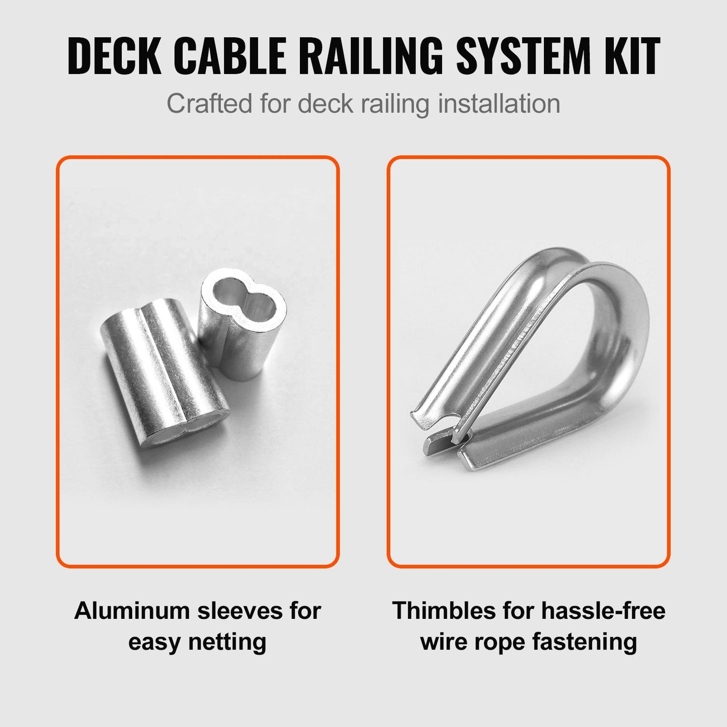 Stainless Steel Wire Rope Kit, 100m Cable with Sleeves & Thimbles, Marine Grade