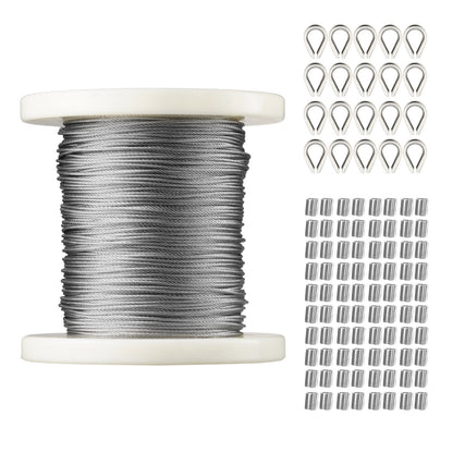 Stainless Steel Wire Rope Kit, 100m Cable with Sleeves & Thimbles, Marine Grade